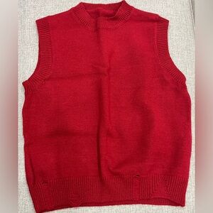 Red Sleeveless Knit Sweater with holes and rip design